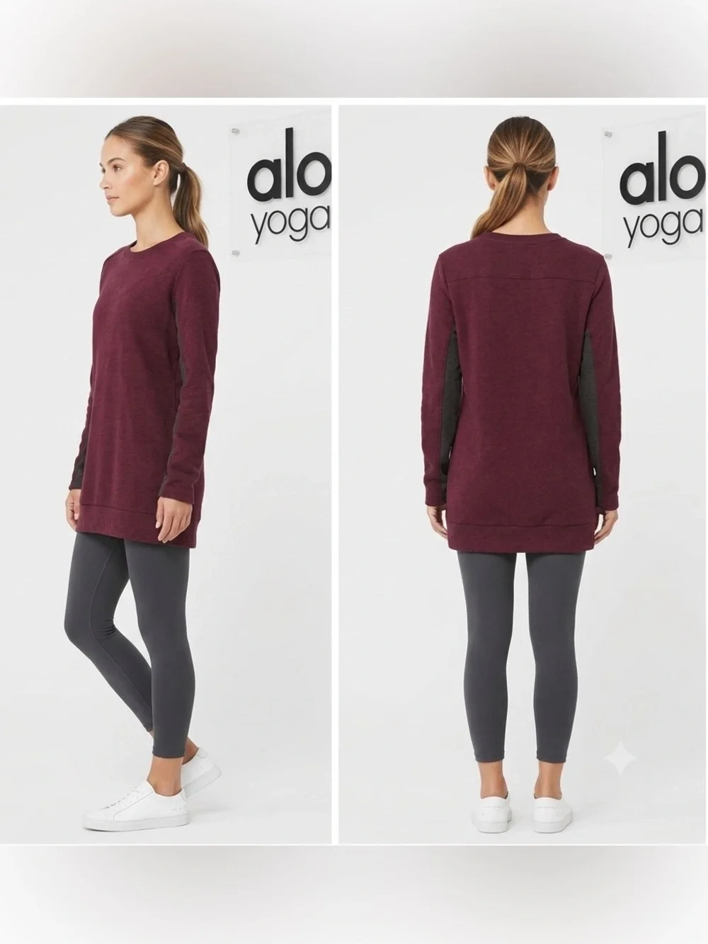 Alo Yoga Two Tone Maroon Pull Over Tunic Top Petite Small